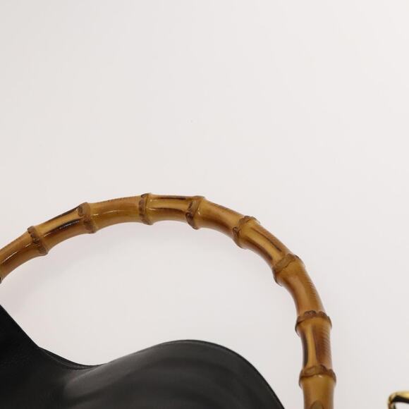 GUCCI Bamboo Hand Bag Leather Black Gold 001 1998 001 1998 - Picture 8 of 12